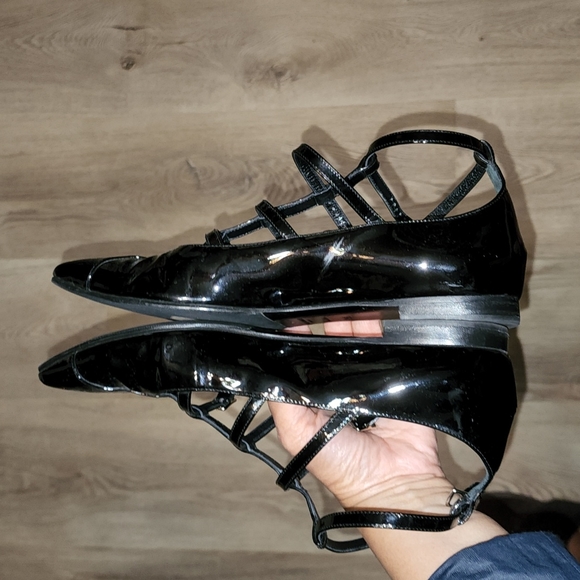 SAINT LAURENT YSL BLACK PATENT STRAPPY ANKLE STRAP EUC BADAZZ 39.5 SHOES - Picture 8 of 11